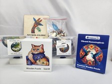 Lot of 5 Wooden Jigsaw PUZZLE unique A3 special shapes PUZZLES Giraffe cat world