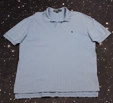 Vintage Polo Ralph Lauren Blue Textured Stripe Knit Polo - X-Large - Made in USA