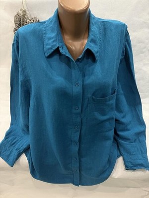 Primark Oversized Teal Blue Linen Shirt Size 2xl