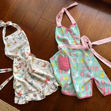 Lot Of 2 Vintage Child Aprons Easter Spring Butterflies Bunnies