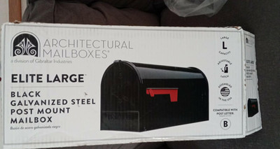 Architectural Mailboxes Elite Black Post Mount Mailbox, Large, Steel, Rust Resis