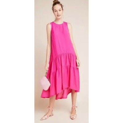 Maeve Anthropologie Marlene Tiered flowy Maxi Dress Pink women sz medium  viscose | eBay