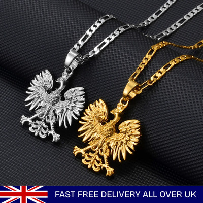 Silber Gold Polen Symbol Adler Edelstahl Anhänger Halskette Kette poliert