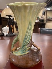 RARE Vintage Roseville Pottery Cone Vase 283-8. Green/Yellow Ex Condition-Signed