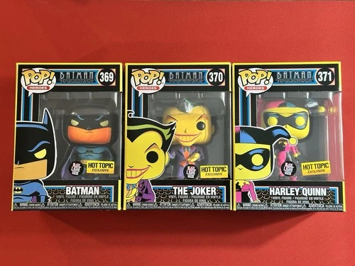 Funko Pop Black Light Batman 369 Joker 370 Harley Quinn 371 Hot Topic Exclusive!