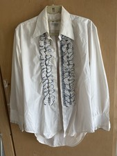 After Six Vtg 70s-80s Tuxedo Shirt SZ M2 White Ruffled Long Sleeve White Disco