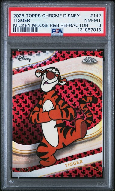 2025 Topps Chrome Disney Tigger #142 Mickey Mouse R&B Refractor /28 PSA 8