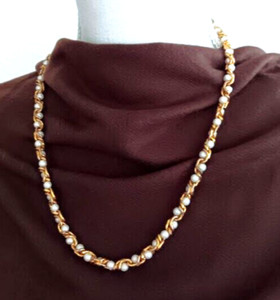 Authentic Vintage 18K Gold Plated Twisted 23" Chain Necklace w/ Pearls Lobster Clasp 46 gr