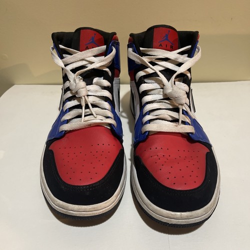 2018 Nike Air Jordan 1 Mid Top 3 White Red Blue Men's Size 9.5 554724-124 B138 - Picture 2 of 6