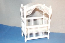 New White Woodden Crib with Lace Trim Canopy by Handley House