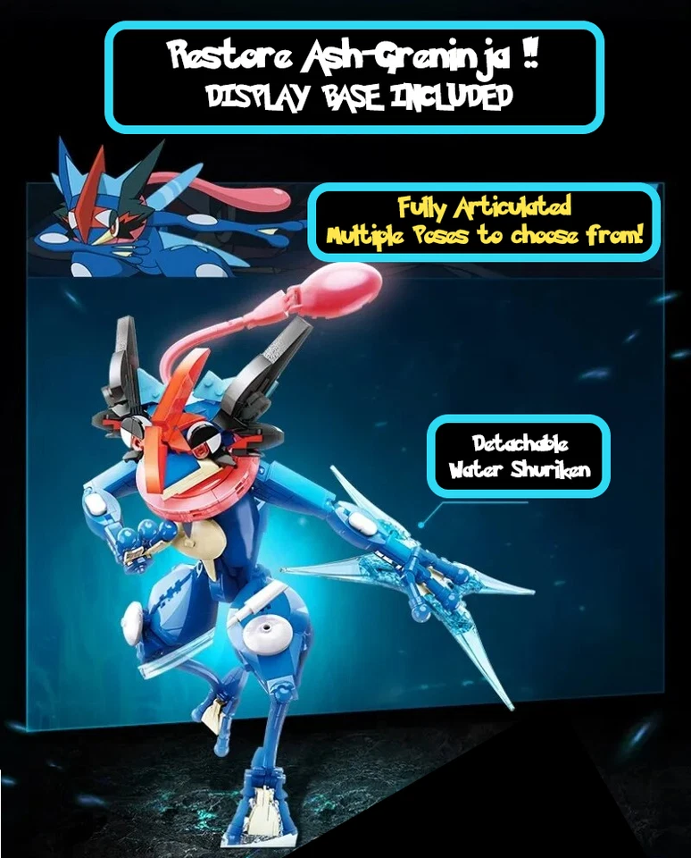 ✅ Official Pokémon LARGE 16" Ash Greninja Building Blocks Set Creative Toy NEW - Image 3 of 4