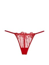 Victoria's Secret Bow Embroidery Mesh V-String Panty Color Red NWT