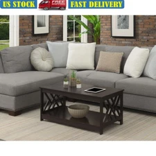 Titan Coffee Table W/ Shelf Geometric Design Storage Easy Clean Indoor Espresso