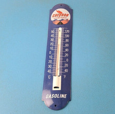 Vintage Chevron Gasoline Sign - Gas Pump Ad Sign on Porcelain Thermometer