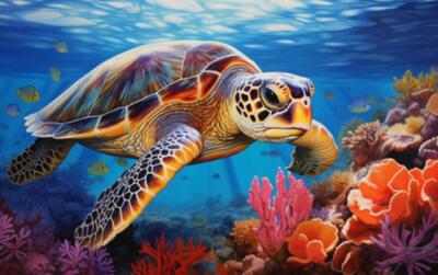 Wandbild: Coral Reef Wonders: Die sanfte Meeresschildkröten-Reise (212716127)