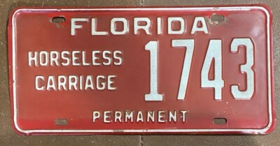 Florida 1960's HORSELESS CARRIAGE PERMANENT License Plate # 1743