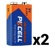 2 TWO PKCELL ALKALINE 9V BATTERIES 9 VOLT 6LR61 EN22 NEW EXP 12-2033