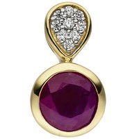 AnhäNger Mit Rubin Rot & 9 Zirkonia Weiß 333 Gold Gelbgold Kreis & Tropfen