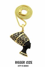 Egyptian Side Face Queen Nefertiti Pendant 2mm 24" Box Chain Necklace 2 Sizes
