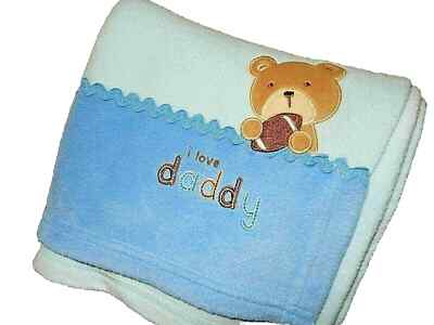 *4D Vintage Carter's I Love Daddy Bear Football Blue Fleece Crib Baby Blanket