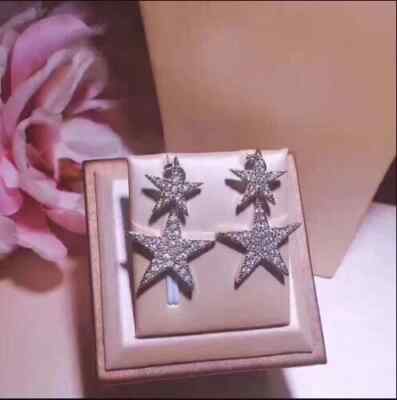 2 Ct Round Real Moissanite Star Shape Drop Dangle Earrings 925 Sterling Silver