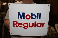 Vintage 1960's Mobil Regular Gasoline Gas Station Pump Porcelain Metal Sign NICE