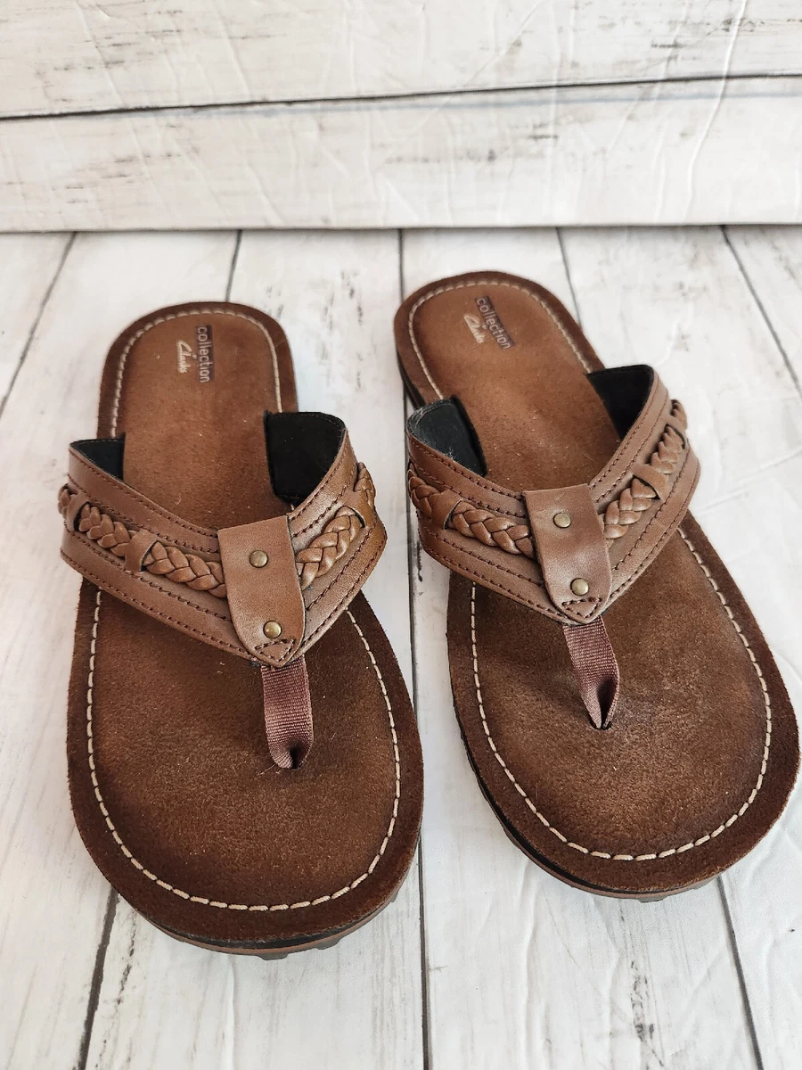 Clarks brown flip flops deals