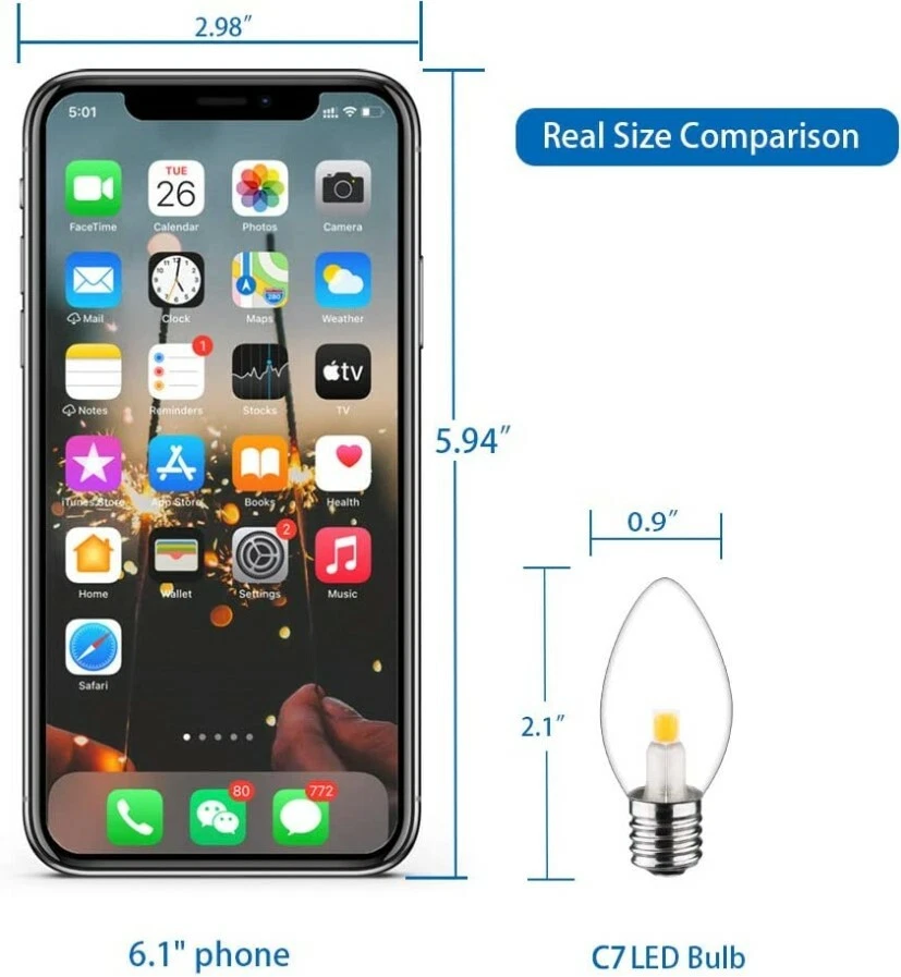LED Night Light Bulb – C7 E12 LED Bulbs – Candelabra Light Bulbs, 0.6 6 Pack - Image 2 of 4