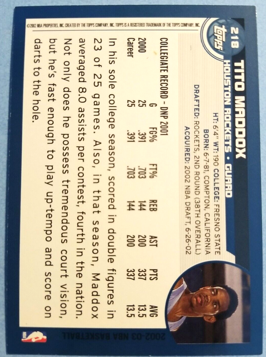 Catch The Young ジュニョン サイン ポラロイド beatroad Tito Maddox Houston Rockets 2002 Topps #218 Autographed Basketball
