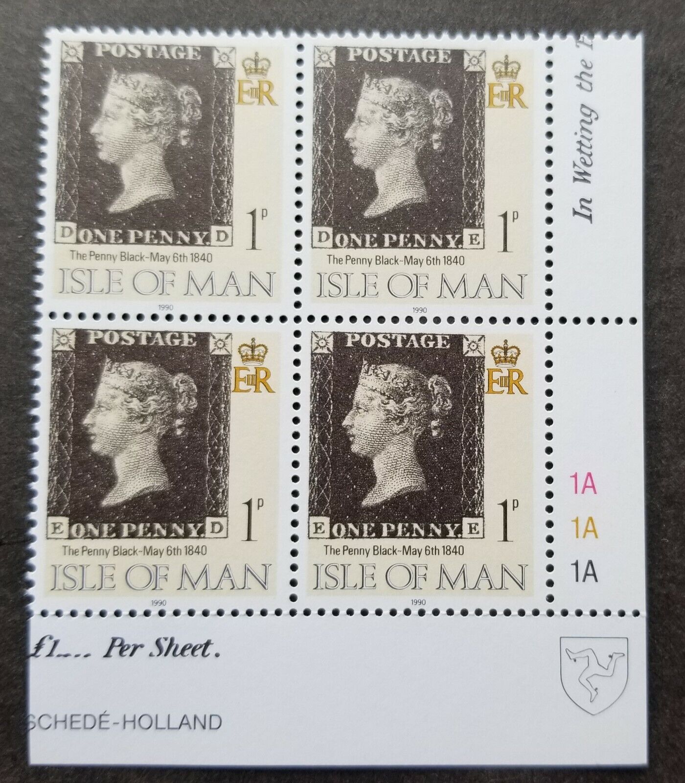 *FREE SHIP Isle Of Man Penny Black 1990 Postal Service (stamp block 4 MNH