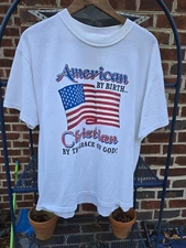 Vintage American By Birth Christian By The Grace Of God USA Cross Flag Shirt  L