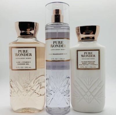 3 PCS BATH & BODY WORKS PURE WONDER SHOWER GEL, BODY MIST & BODY