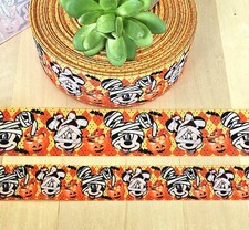7/8, 1 1.5" 1 YD Mickey and Minnie Halloween Ribbon Mummy Pumpkin