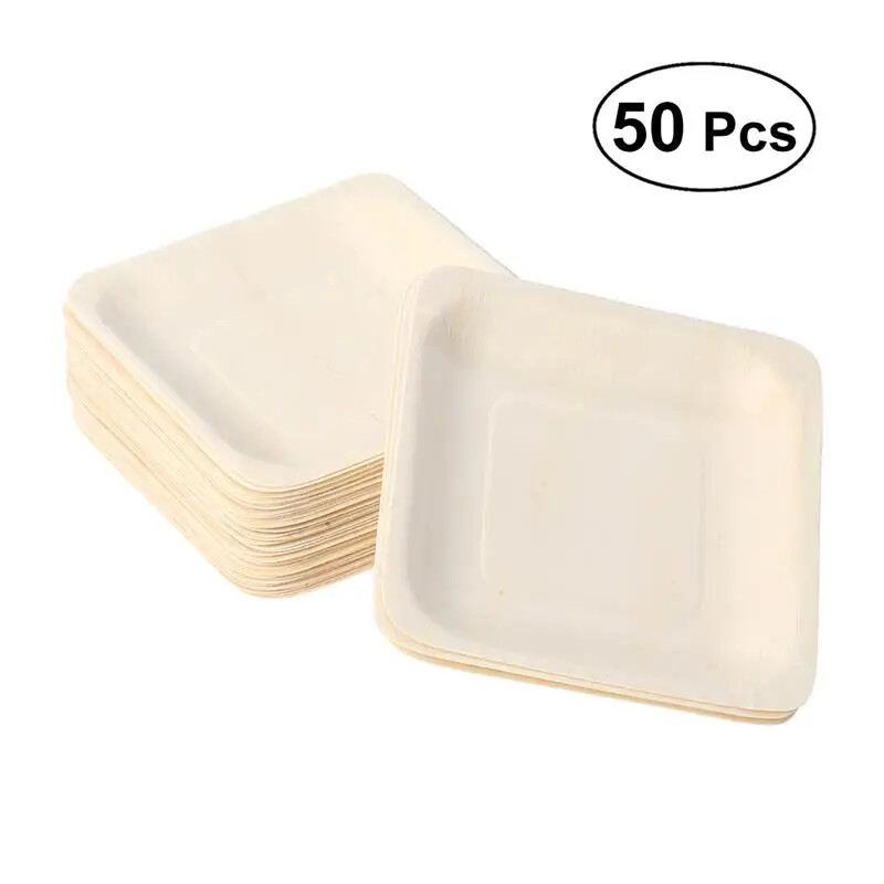 50/100pcs Square Disposable Wooden Party Plates Tableware 40x140mm eBay