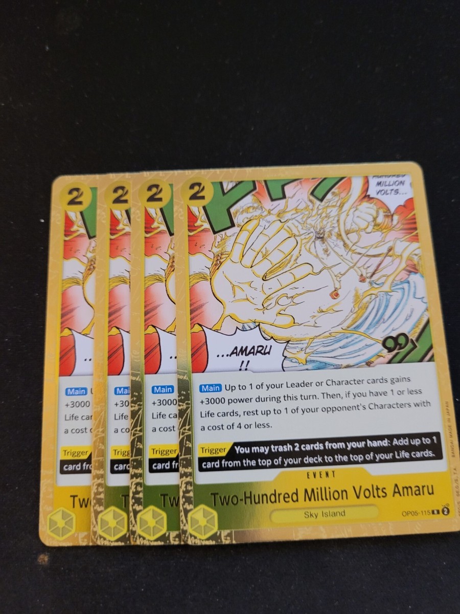 4x Two-Hundred Million Volts Amaru OP05-115 R One Piece Awakening