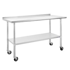 Hally Stainless Steel Table for Prep Work 24" x 60" with Wheels Backsplash