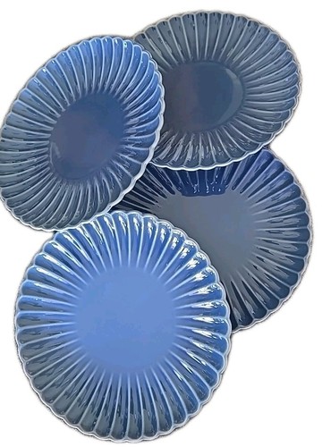 Set of Four (4) Pioneer Woman ~ COLETTE ~ SCALLOP ~ BLUE ~ 10.5" Dinner Plates - Picture 4 of 7