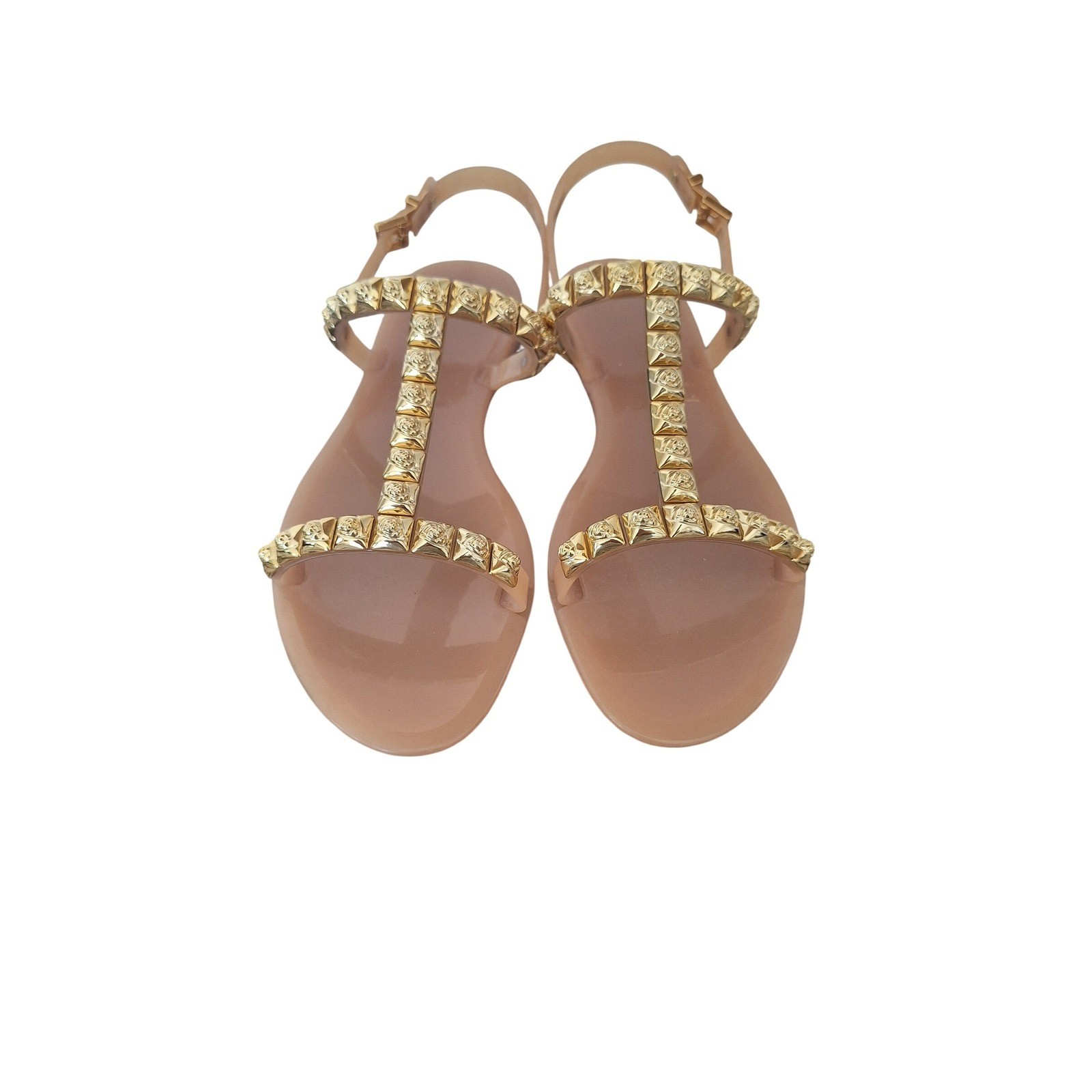 Stuart Weitzman Trong Gold  Embellished Jelly Sandals size 8