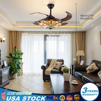 42 Inch Ceiling Fan Light Tiffany Style Chandelier Fan Lamp w/ Remote Fandelier!