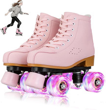 YYW High-Top PU Leather Roller Skates for Women Outdoor Roller Derby Skates for