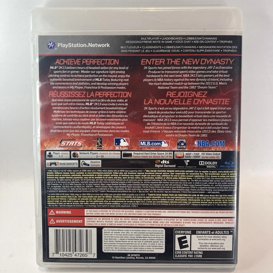 2K Sports Combo Pack MLB 2K13 NBA 2K13 (PlayStation 3 PS3, 2013) Good Condition - Image 2 of 4