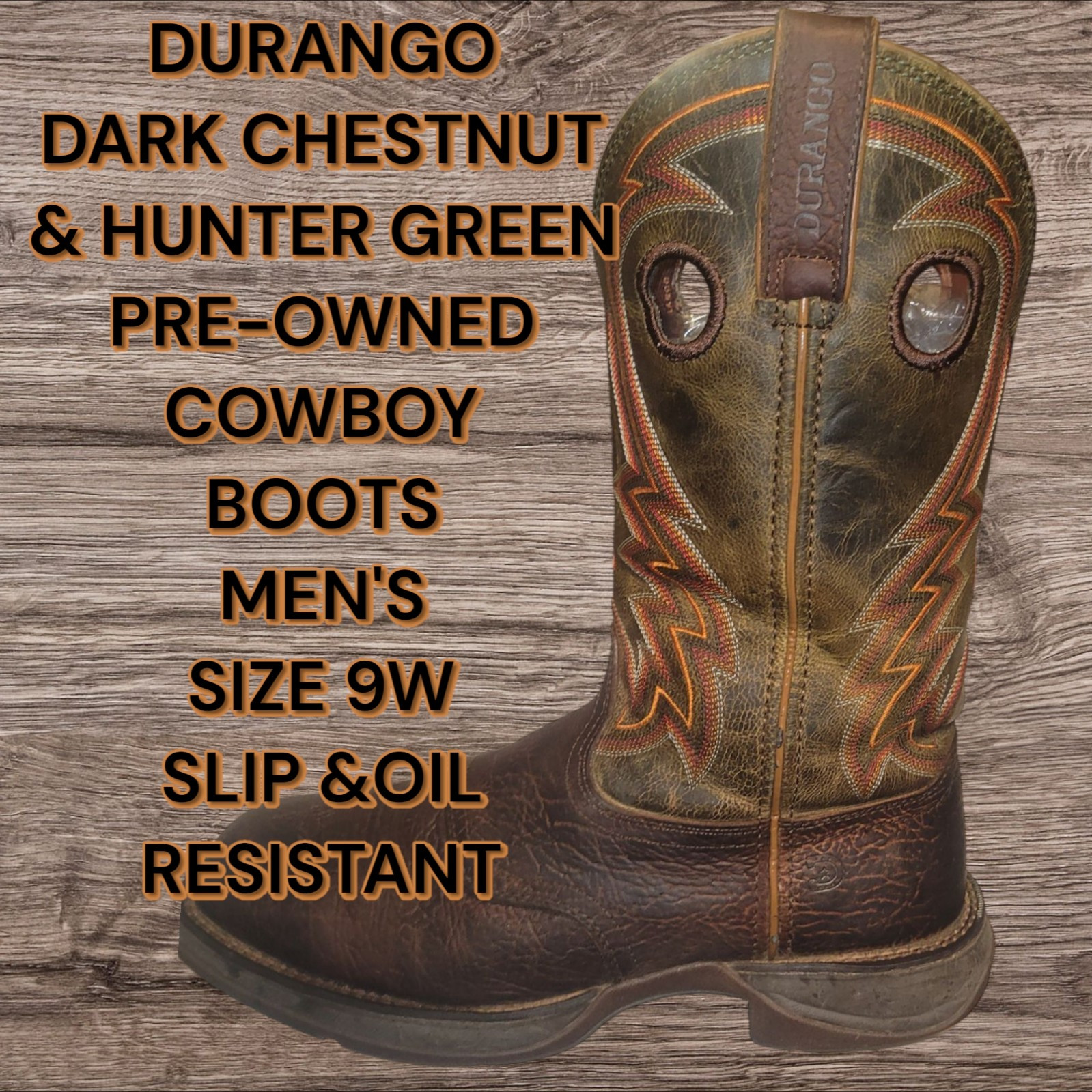 Rebel by Durango Dark Chestnut and Hunter Green Western Boots MEN'S Size  9W