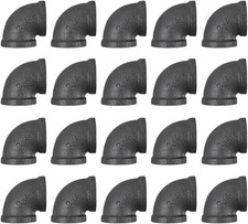 20 Pack 3/4 Inch 90 Degree Black Elbow Threaded Pipe Fittings, Cast Pipe Fitting