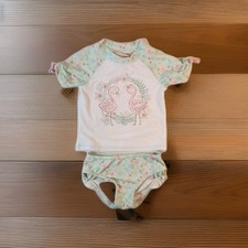 Tommy Bahama 2T Girls 2 Pc S/S Rash Guard Tankini Swimsuit Flamingo Green White