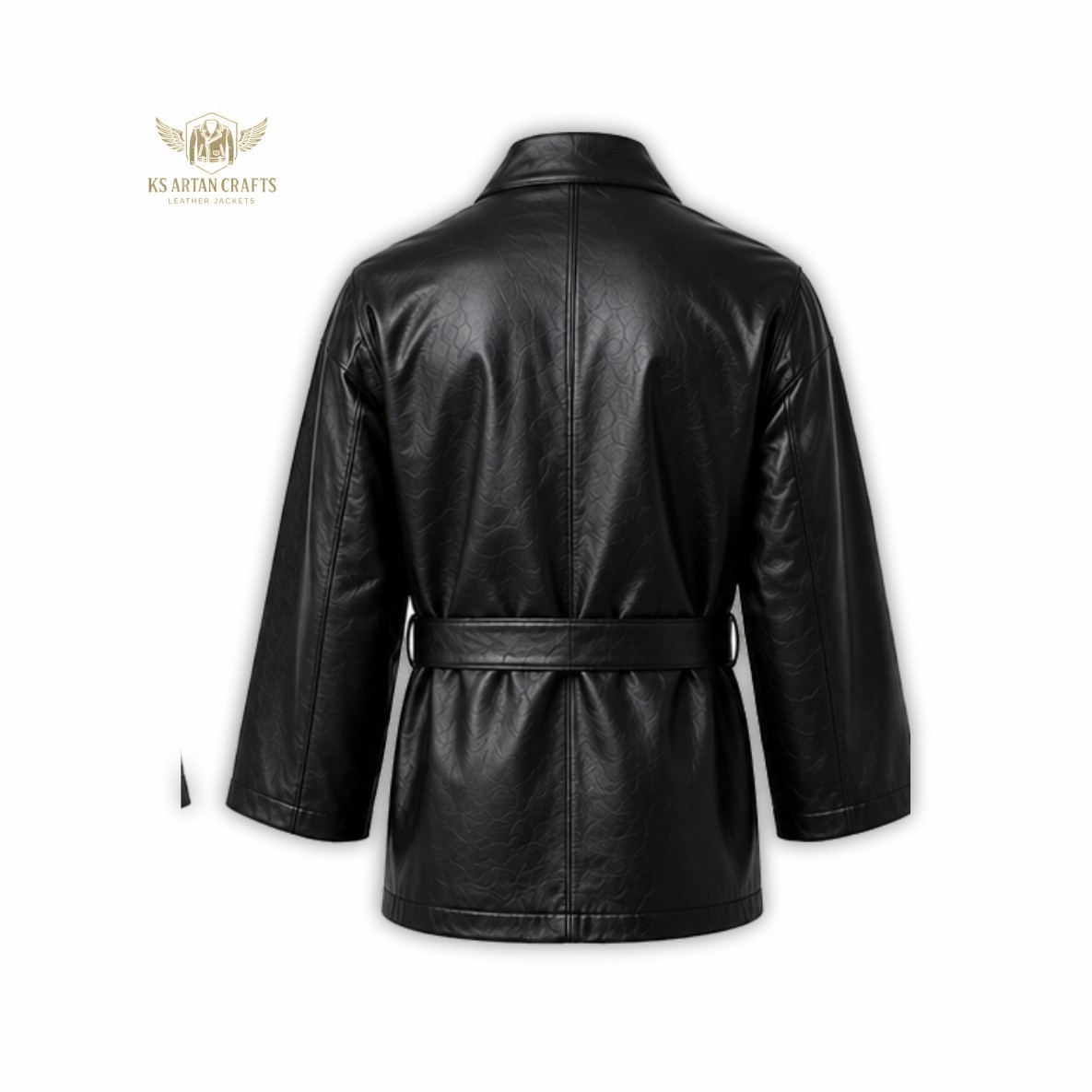 Leather Kimono Jacket Belted Wrap Coat Robe Style Jacket Long Sleeve Outerwear - second product detail image