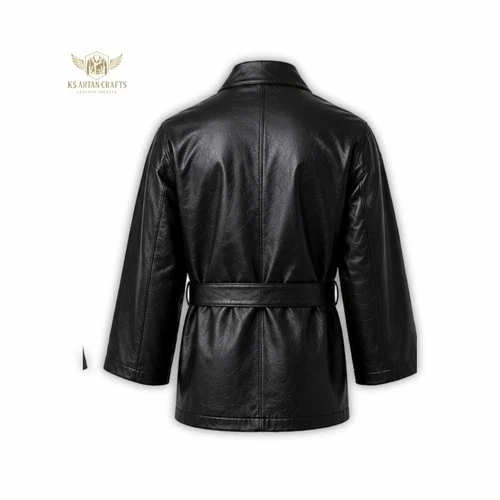 Leather Kimono Jacket Belted Wrap Coat Robe Style Jacket Long Sleeve Outerwear image 2