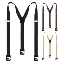 Men's 25mm Wide Suspenders Heavy Duty Elastic Leather Clip On Braces Trousers