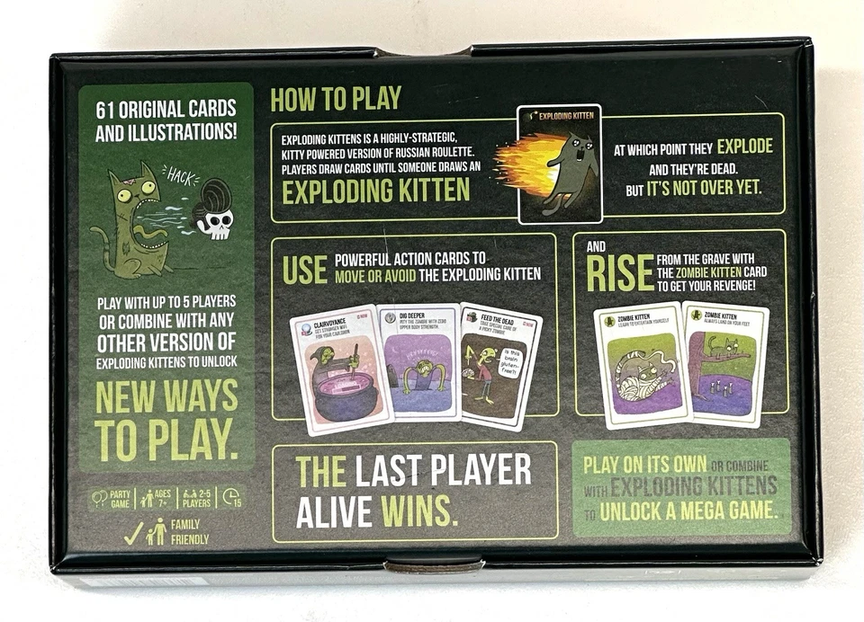 Zombie Kittens Card Party Game by Exploding Kittens 2-5 Players - Image 2 of 3