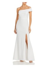AQUA FORMAL Womens White One Shoulder Sleeve Padded Sleeveless Gown Dress 0