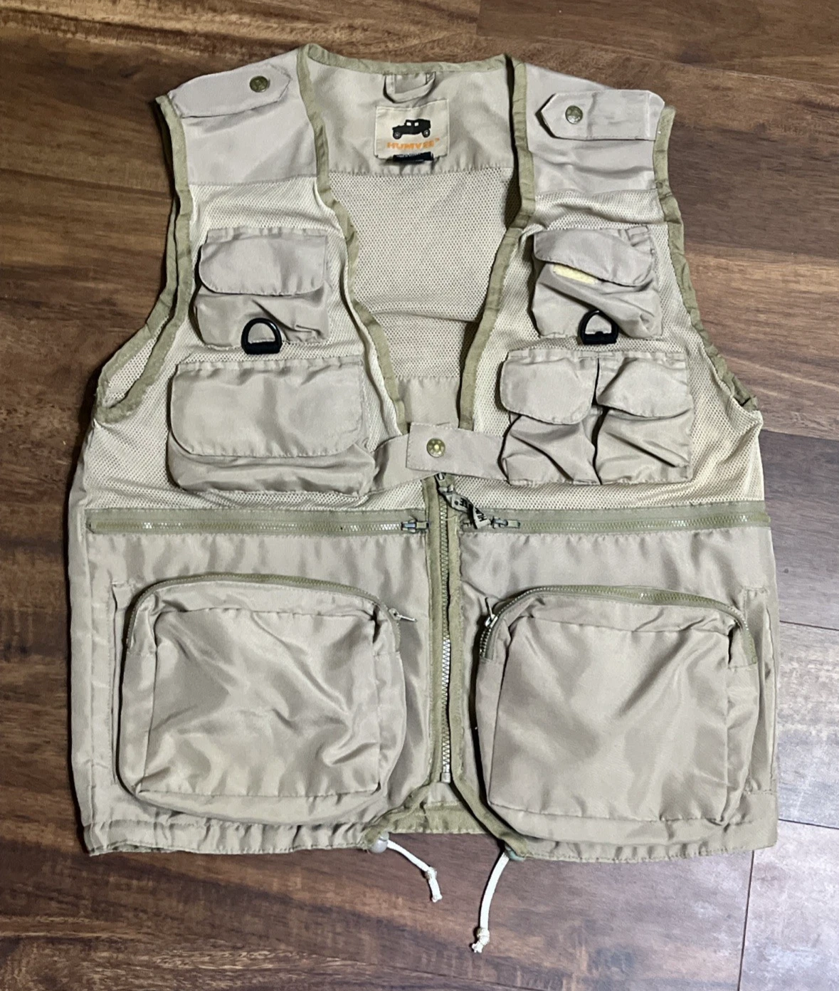 Humvee Utility Camp Fishing Vest Mens M Tan Zip Breathable Multi-Pocket